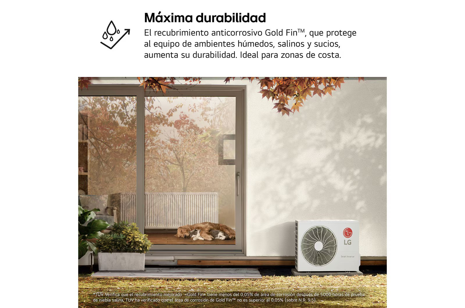Compresor Dual Inverter para una temperatura más estable La tecnología Dual Inverter de LG regula progresivamente la velocidad del compresor según la demanda térmica de la estancia.  En lugar de trabajar únicamente mediante arranques y paradas constantes, el sistema adapta su capacidad para alcanzar la temperatura seleccionada y mantenerla con menos oscilaciones.  Esto permite disfrutar de una climatización más estable, silenciosa y eficiente, reduciendo además el desgaste provocado por los arranques frecuentes.